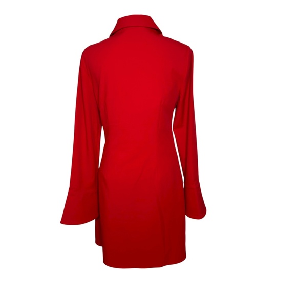 Cinq à Sept McKenna Knot-Front Long Flare Sleeve Red Mini Shirtdress Womens 8 - Picture 5 of 11